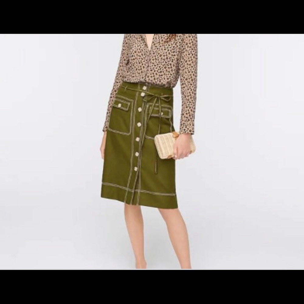 J Crew Button-Up Skirt with Removable Belt in Stretch Linen